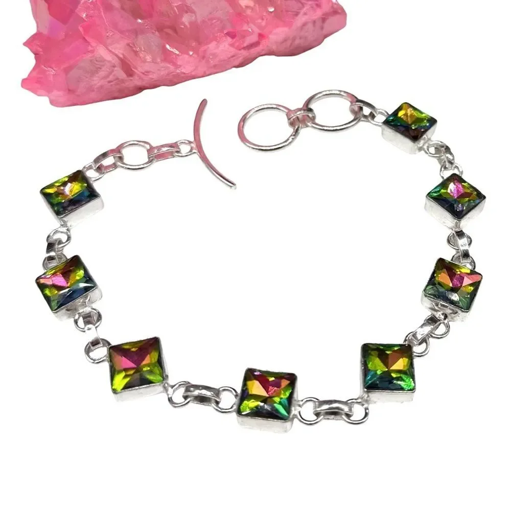 Mystic Quartz Bracelet 925 Sterling Silver Overlay